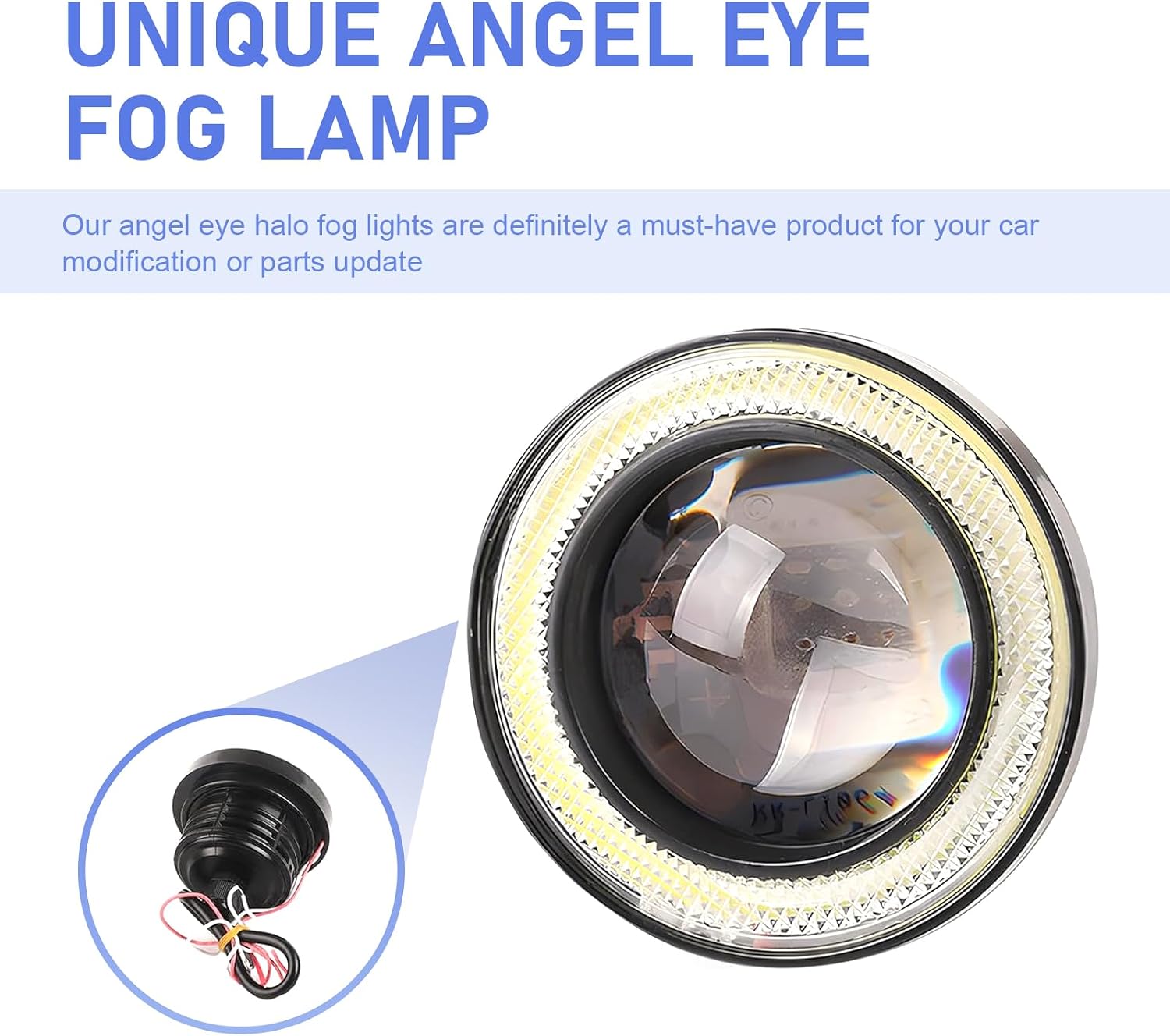 2 PCS Car Angel Eye LED Fog Light, Super Bright Len Spotlight with 3" COB Aperture, Waterproof Anti-vibration Fish Eye Bulb Assembly, Universal Modified Daytime Running Light for Cars (White)