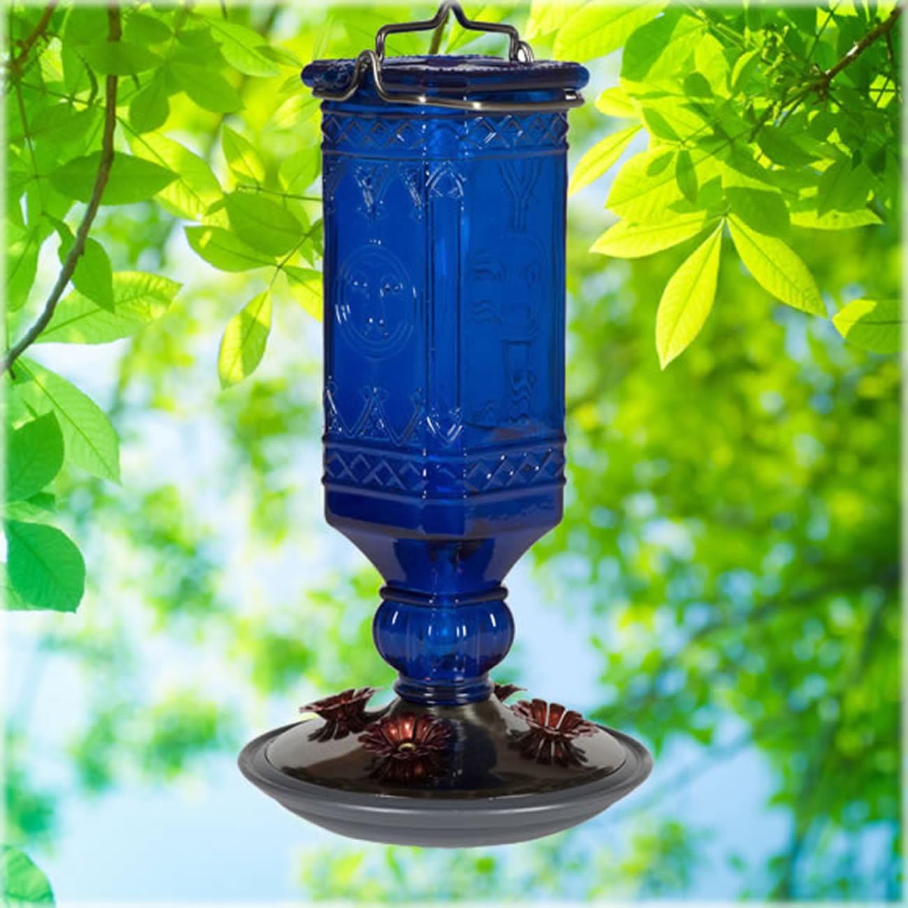 Perky-Pet 8117-2 Square Antique Glass Bottle Hummingbird Feeder - 16 Ounces
