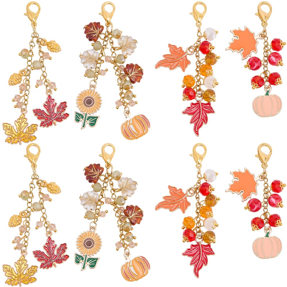 SUNNYCLUE 8Pcs Thanksgiving Book Markers Book Chain Bookmark Travelers Notebook Charm Maple Leaf Pumpkin Sunflower Charms Lobster Clip Charms Bookmarks for Book Lovers Women Teacher Readers Gifts