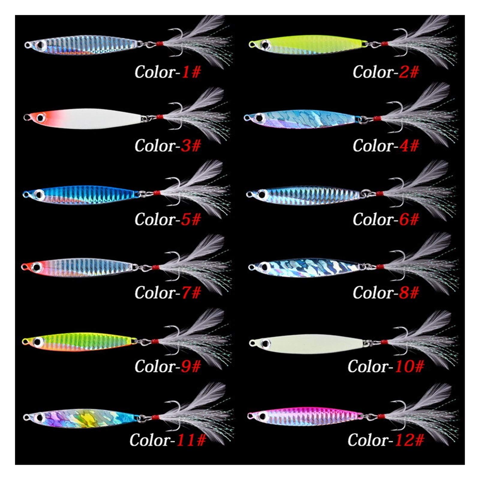 12 pièces leurres en métal 7g 12g 17g 22g 30g gabarits en métal cuillère de pêche appât coulant leurre gabarits Vibration Lame for brochet Bar pêche en mer