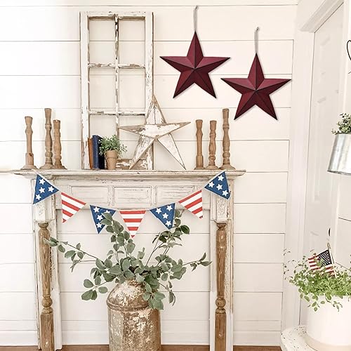 Miniatura 8 de Decoración de pared de metal de granero con estrellas patrióticas en 3D, decoración americana del 4 de julio (negro)