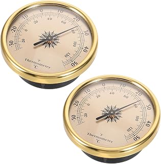2pcs Round Weather Gauge Aluminum Magnesium Alloy Golden Finish | Wall Mounted or Tabletop, Accurate Temperature Monitoring, Acrylic ABS Body, for Kitchen Garden Decor