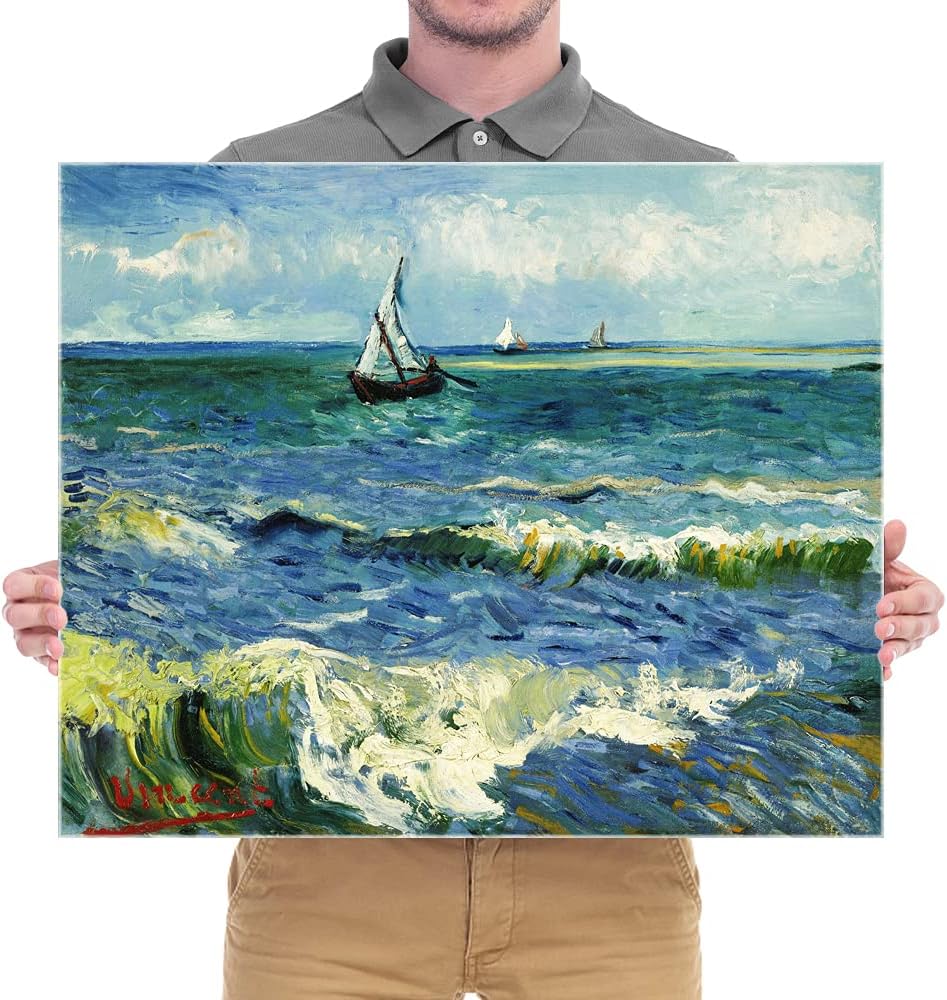 Wieco Art Seascape at Saintes Maries by Vincent Van Gogh Oil Paintings Reproduction Modern Wrapped Giclee Canvas Prints Sea Pictures on Canvas Wall Art for Living Room Home Office Decorations
