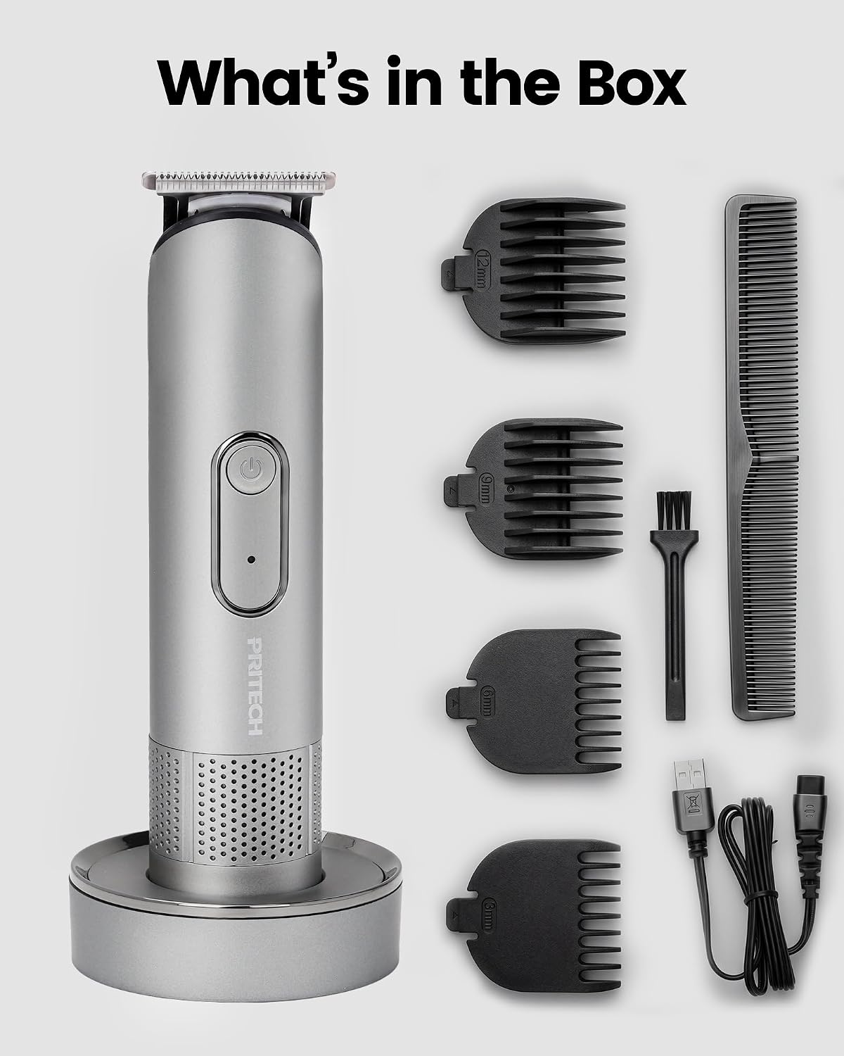 PRITECH Manscape Body Hair Trimmer for Men - Safe Chamfered & Rounded Blade, Cordless Waterproof Wet/Dry Hair Clipper for Men, Electric Shaver for Hair, Beard, Pubic Hair, Chest, Legs & Bikini