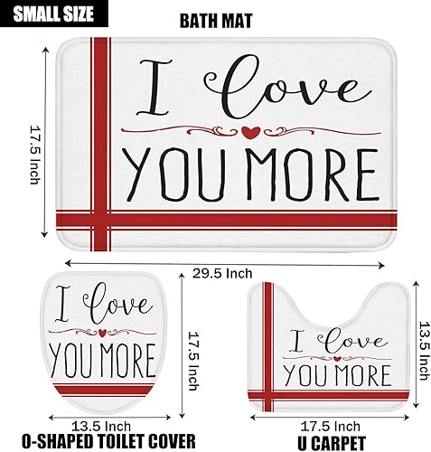Miniatura 2 de Gulidi Juego de 3 tapetes de baño de San Valentín, decoración con frase en inglés Happy Valentine I Love You More Saying, tapete de baño absorbente