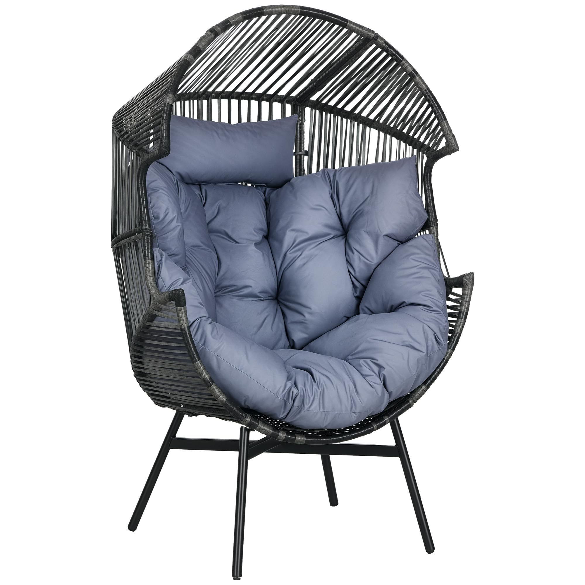 Outsunny Rattansessel, Rattan Korbsessel mit dickem Sitzkissen, Gartensessel in Eiform, 120 kg belastbar, für Terrasse, Garten
