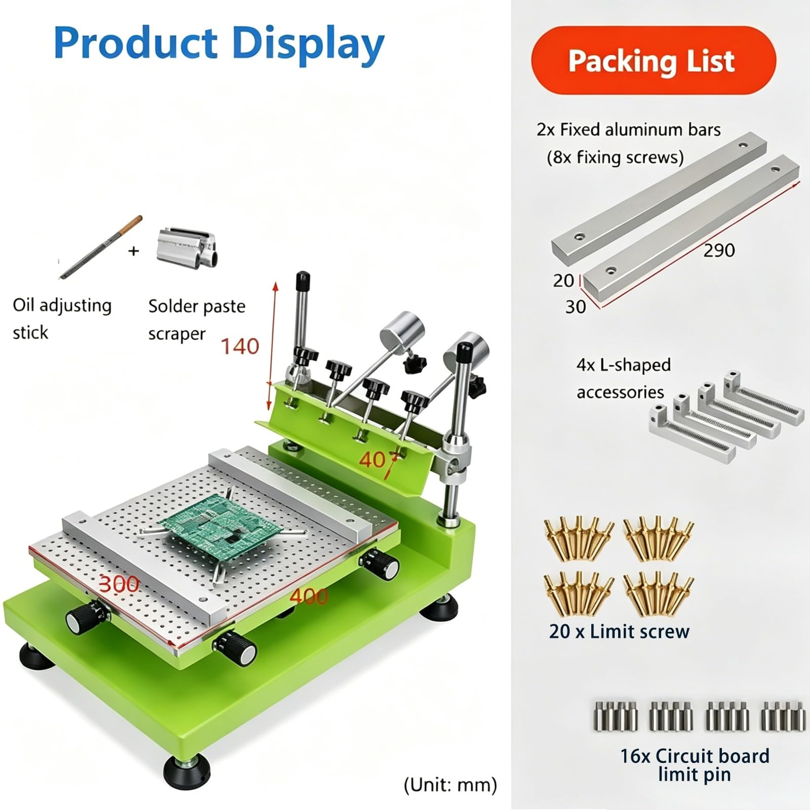 Impresora manual de pasta de soldadura de PCB, impresora de plantillas ajustable al calor de alta precisión para montaje SMT, producción electrónica industrial