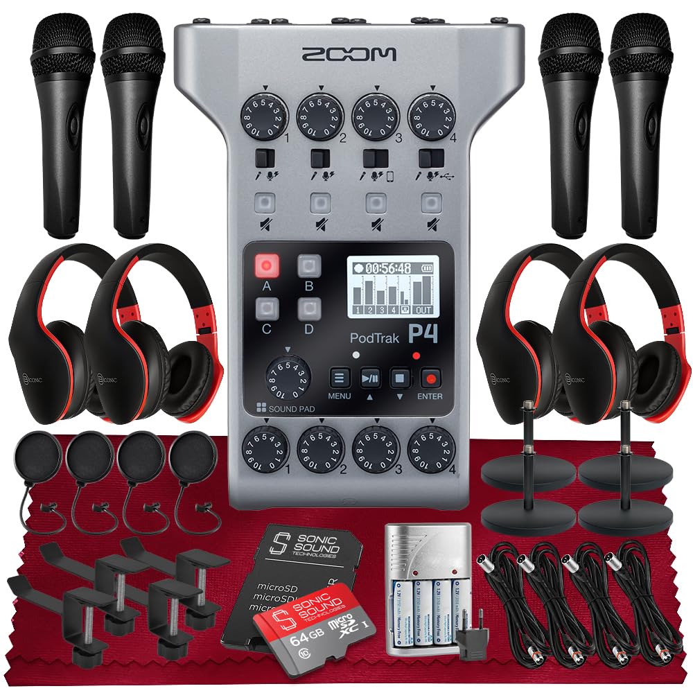 Zoom PodTrak P4 Portable Multitrack Podcast Recorder, Audio
