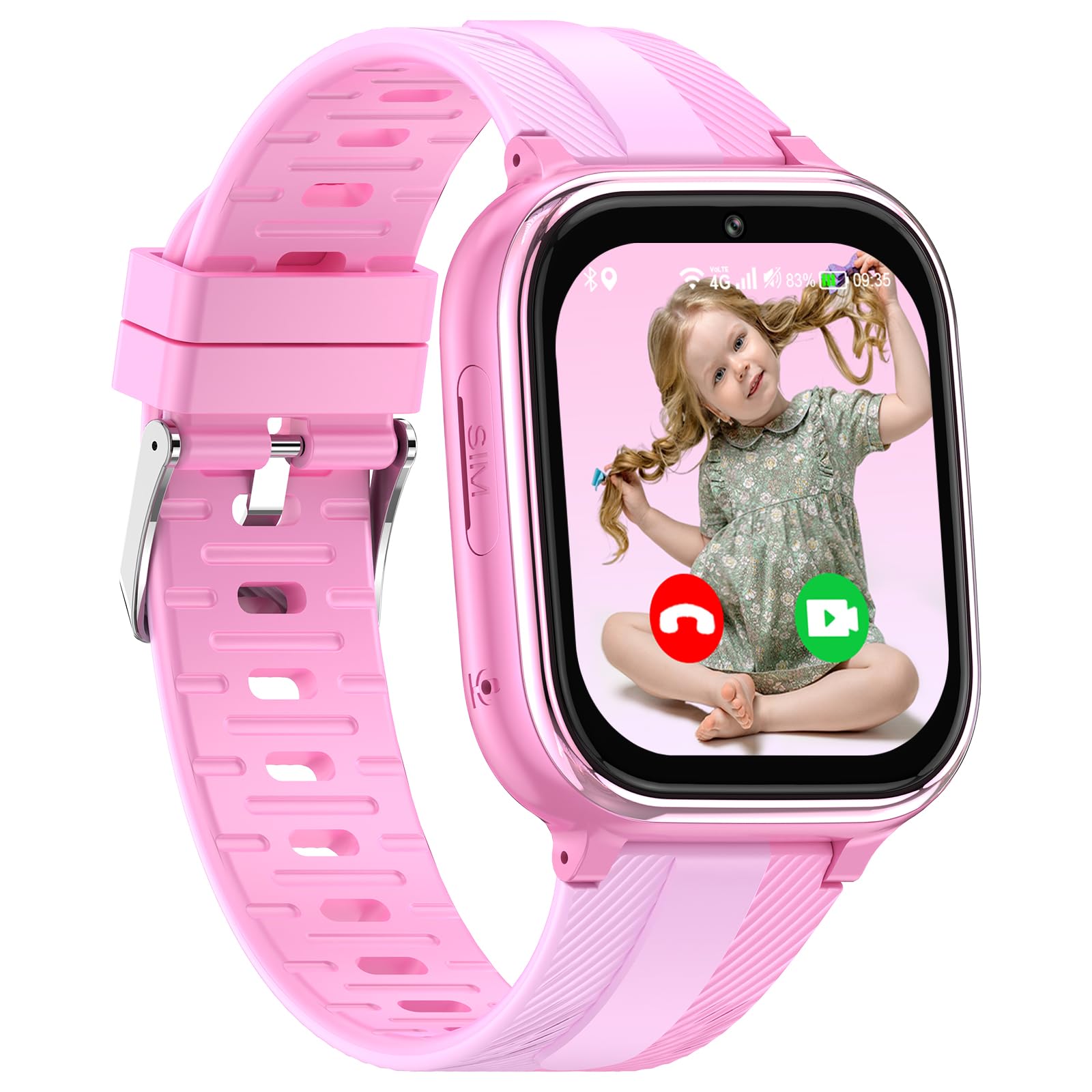 Reloj Inteligente Niño GPS y Llamadas - Smartwatch con Localizador, SOS, Chat, Videollamada, Modo Clase, Música, Cámara, Podómetro, Despertador - Reloj Infantil para Niños y Niñas de 4 a 12 Años Rosa