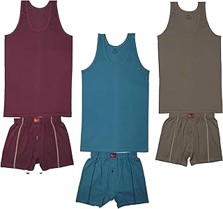 طقم ملابس داخلية من رويال تكس مكون من فانلة بحمالات وشورت من القطن بنسبة 100%، ألوان متعددة، مقاس M (3 أطقم) - حاصل على شهادة الأيزو 9001