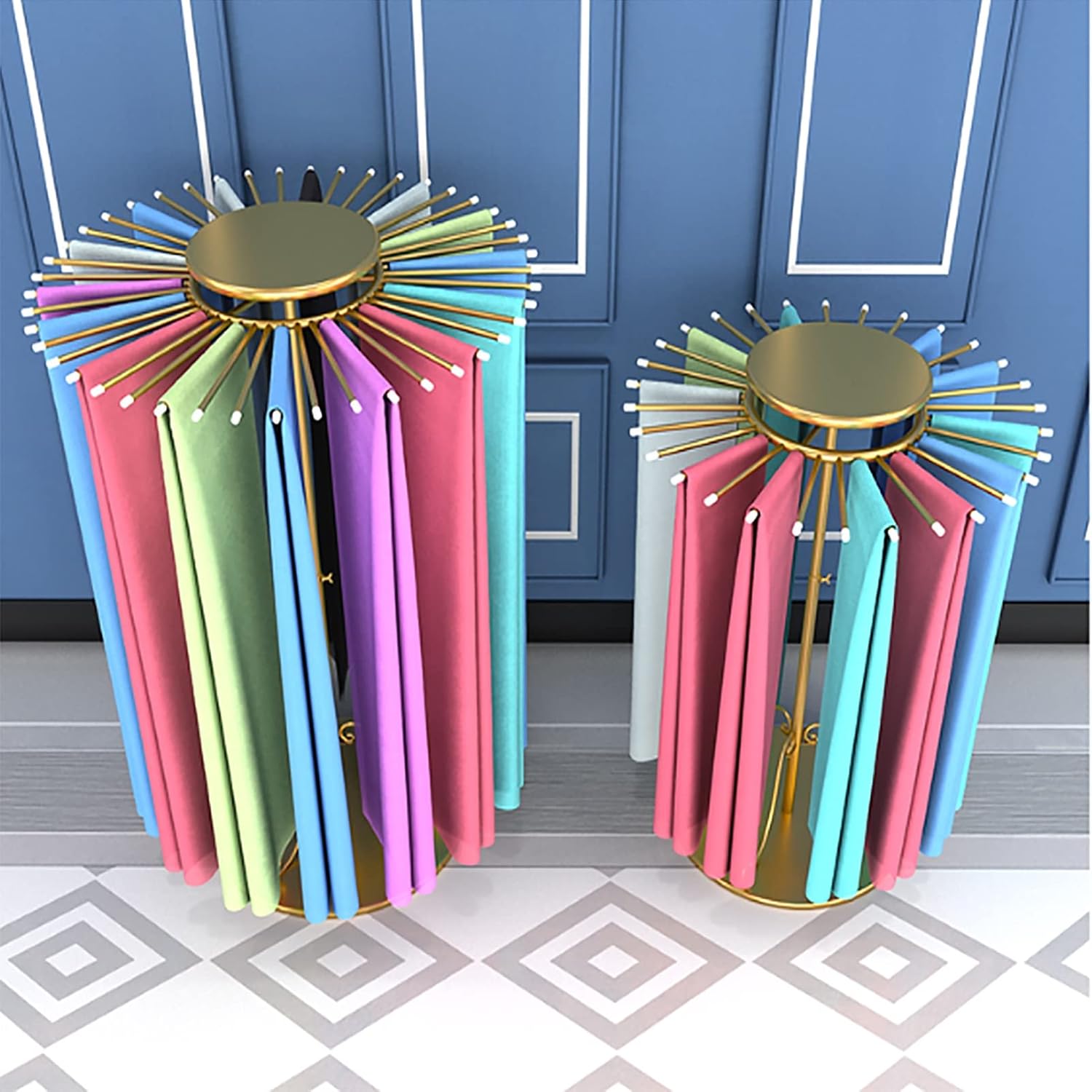 Ribbon Holder Organizer Display Stand Large Capacity Scarf Storage Rack - 30/45 Hanger Rods, Retail Store Pants/Silk Scarf/Ribbon Display Holder Floor Standing, Adjustable Height ( Color : Gold , Size