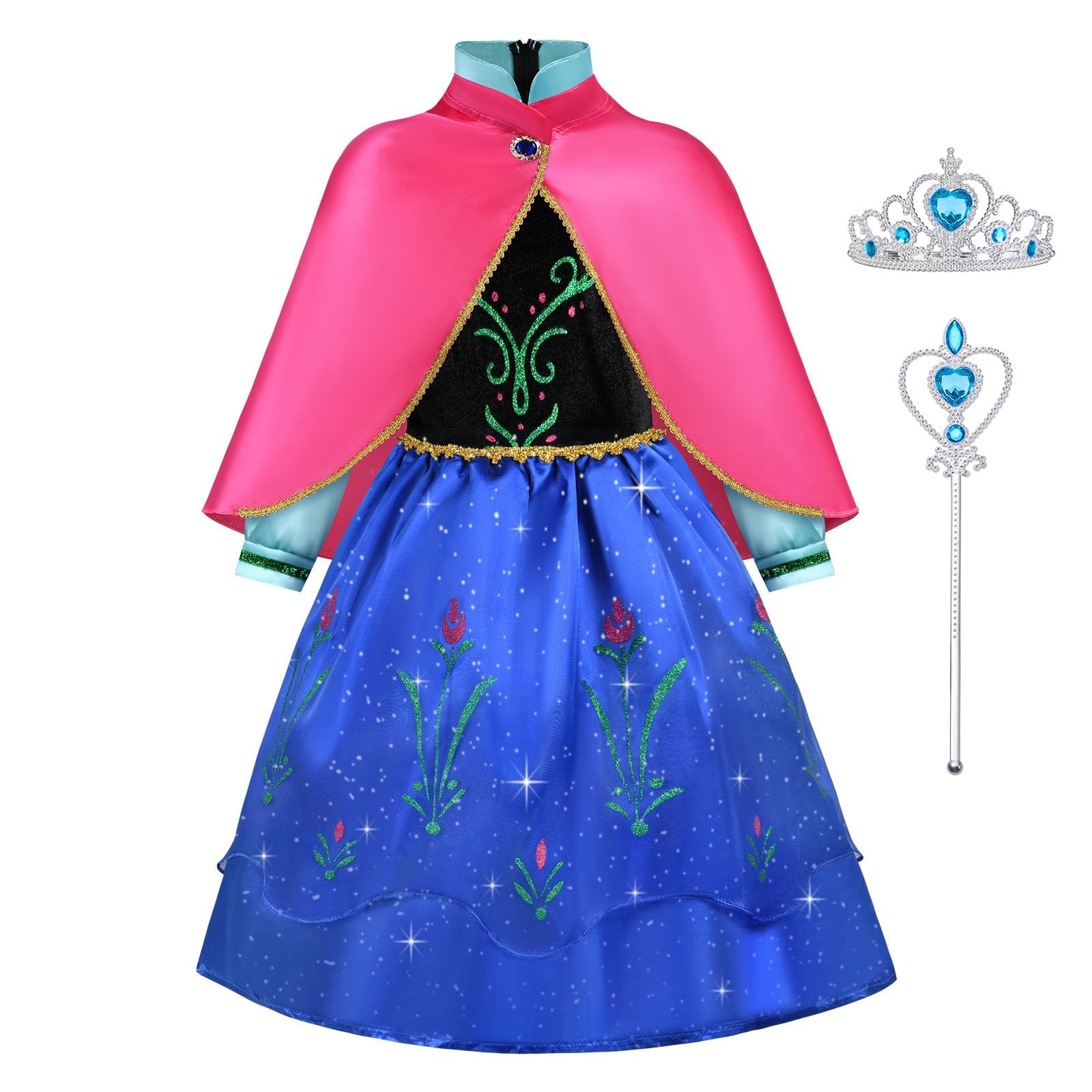 ACWOO Vestito Costume Principessa, Bambina Vestito con Mantello, Costume Vestito Bambina Principessa per Cosplay Party Halloween Natale, Carnevale Compleanno Festa