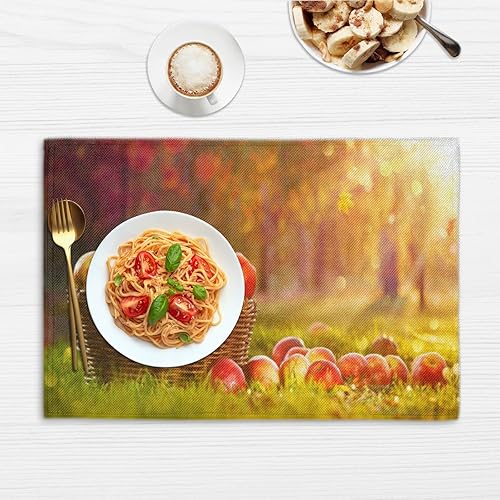 Miniatura 6 de A Basket Apples in Sun - Juego de 6 manteles individuales de tela de lino y poliéster, lavable de doble cara, mantel individual para cena familiar,