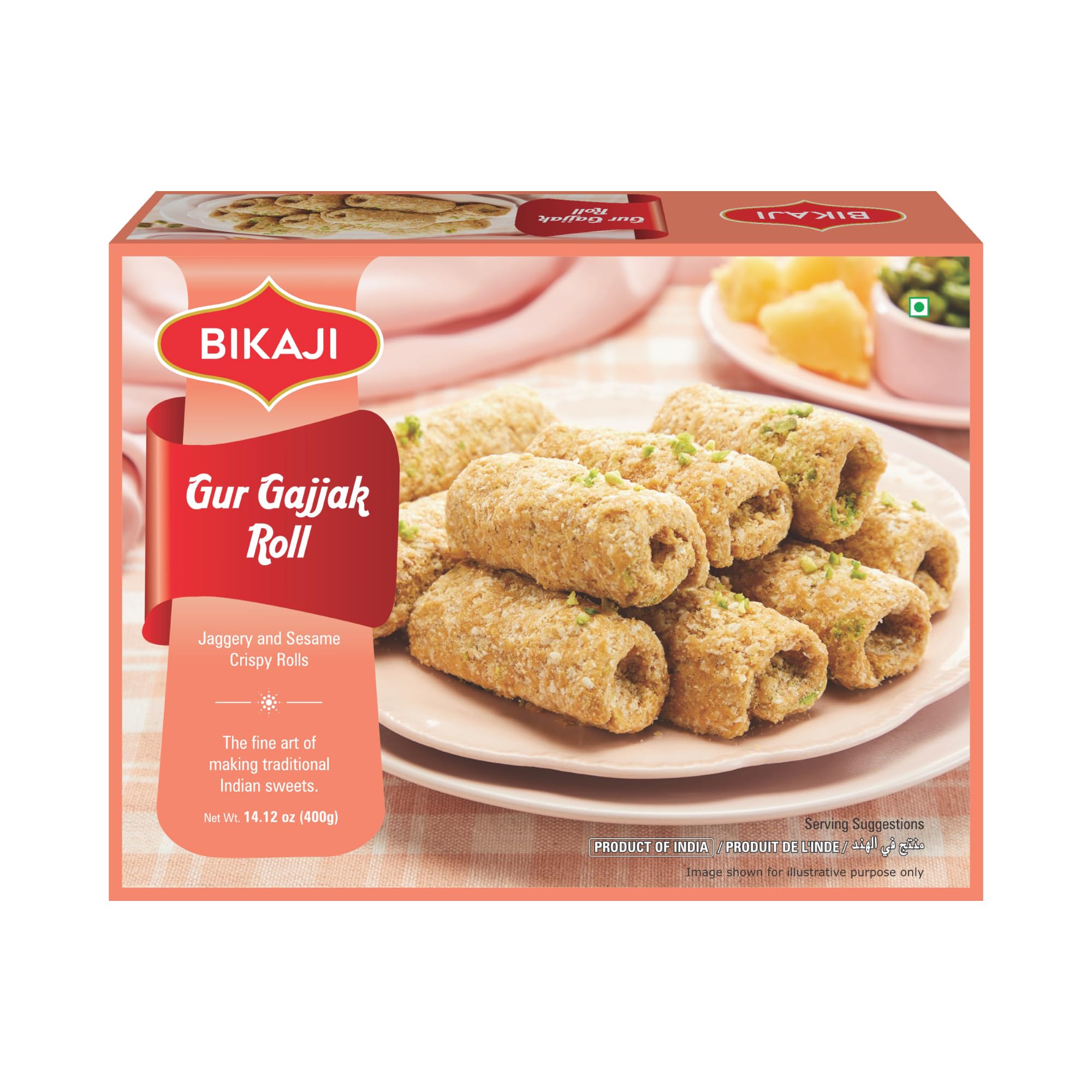 Bikaji Gur Gajjak Roll 14.11 oz (400g), Traditional Jaggery & Sesame Sweet Gajak Rolls, Authentic Indian Gajak, Winter Special Mithai, Crunchy Festive Sweet, Holiday Gift Pack