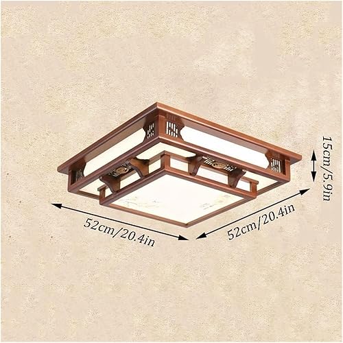 Miniatura 4 de Lámpara de pared de madera antigua de montaje empotrado, lámpara de techo LED cuadrada Chinoiserie, lámpara de techo LED de 3 colores regulables,