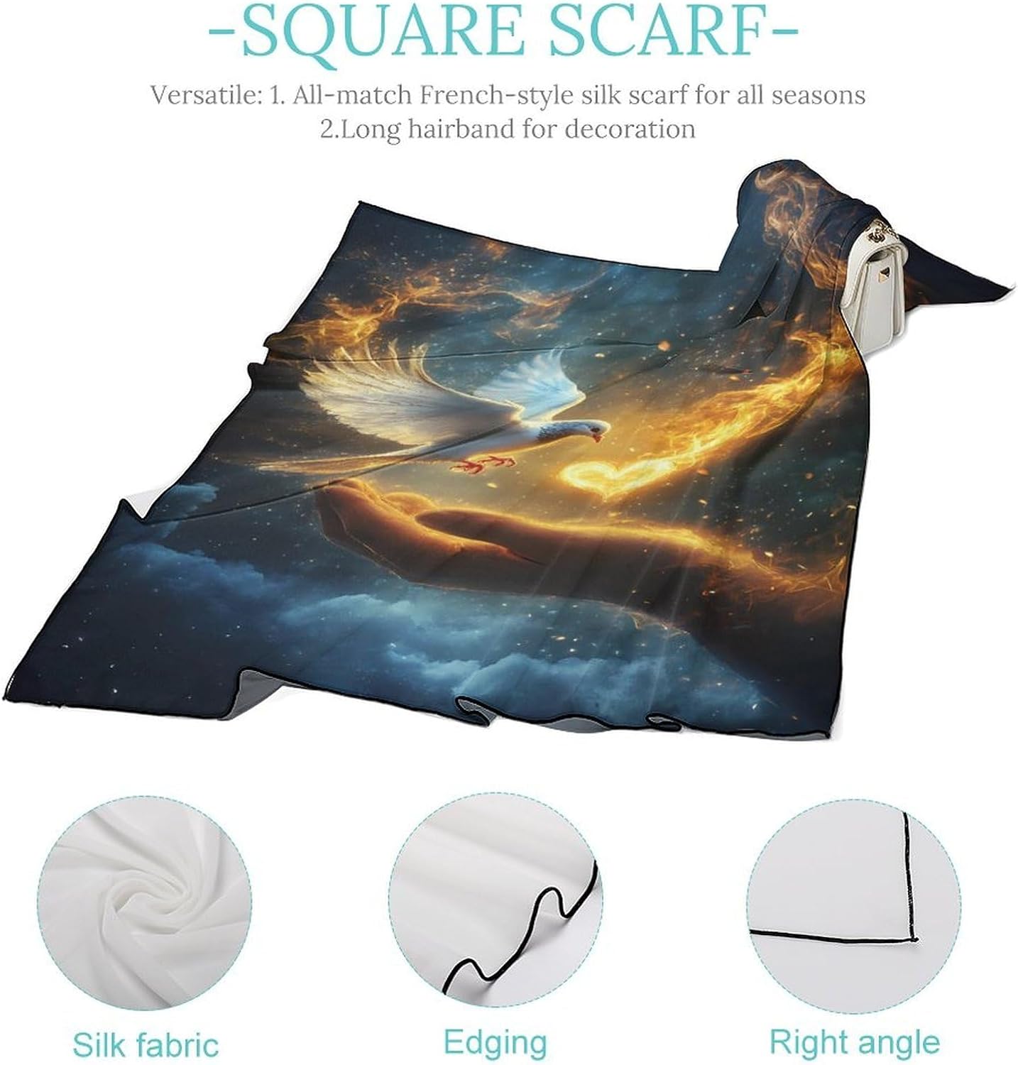 Holy Spirit Dovees Bandana Fashion Head Scarf Square Silk Scarf Print Neck Hair Scarfs for Women Men Gifts