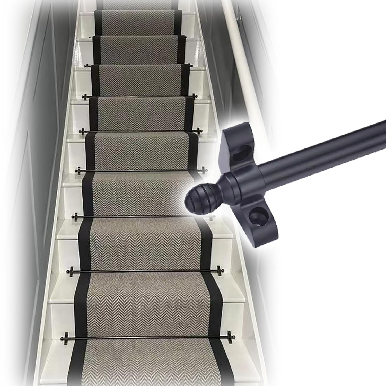 2 4 6 8 10 12 14 16 Pcs Stair Rods for Carpet Runners, Minimalist Style Stairs Carpets Fixed Bar Set, Easy Install to Secure Rugs (Black)(8 Pack,L 44in/112cm)