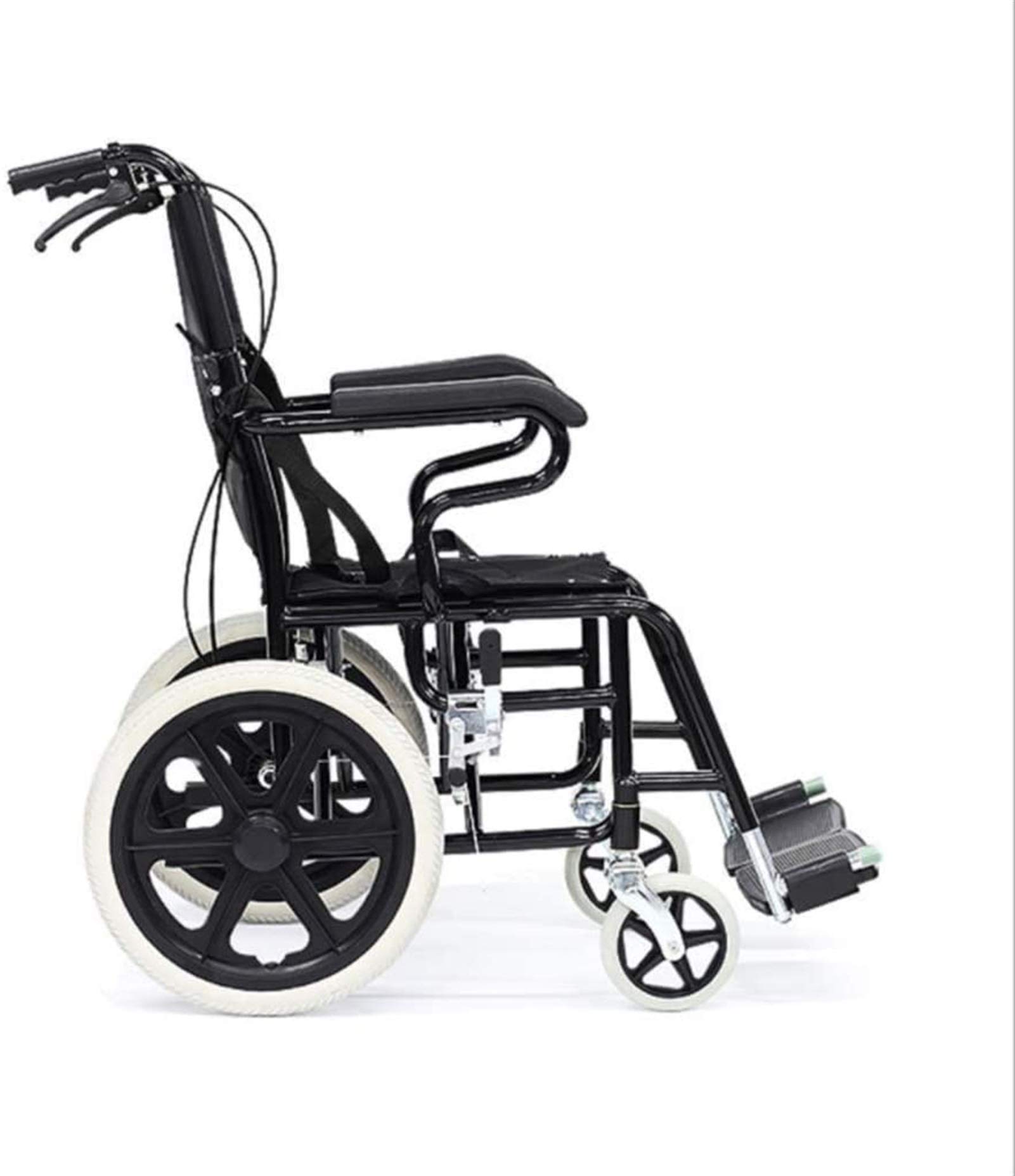 Silla de ruedas manual liviana, scooter de mano para personas mayores, viaje ultraligero, plegable, liviano, portátil, neumáticos sólidos no inflables, sistema de freno doble