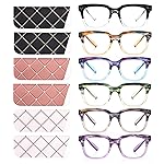 CHOFILORD 6 Pack Fashion Reading Glasses for Women Men Blue Light Blocking Oversized Square Readers with Spring Hinge (6 Pack Colorful, 0.0)