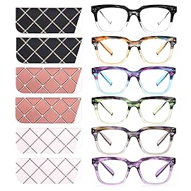 CHOFILORD 6 Pack Fashion Reading Glasses for Women Men Blue Light Blocking Oversized Square Readers with Spring Hinge (6 Pack Colorful, 1.25)
