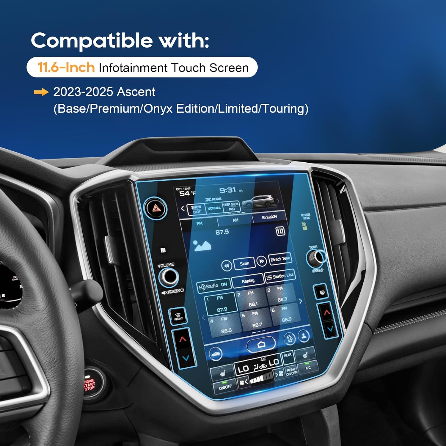 For 2026 Subaru Ascent Screen Protector - 2023-2026 Ascent (Base/Premium/Onyx Edition/Limited/Touring) 11.6 Inch Touchscreen [HD Glass] 2023-2026 Ascent Accessories Anti-Fingerprint 9H Tempered Glass