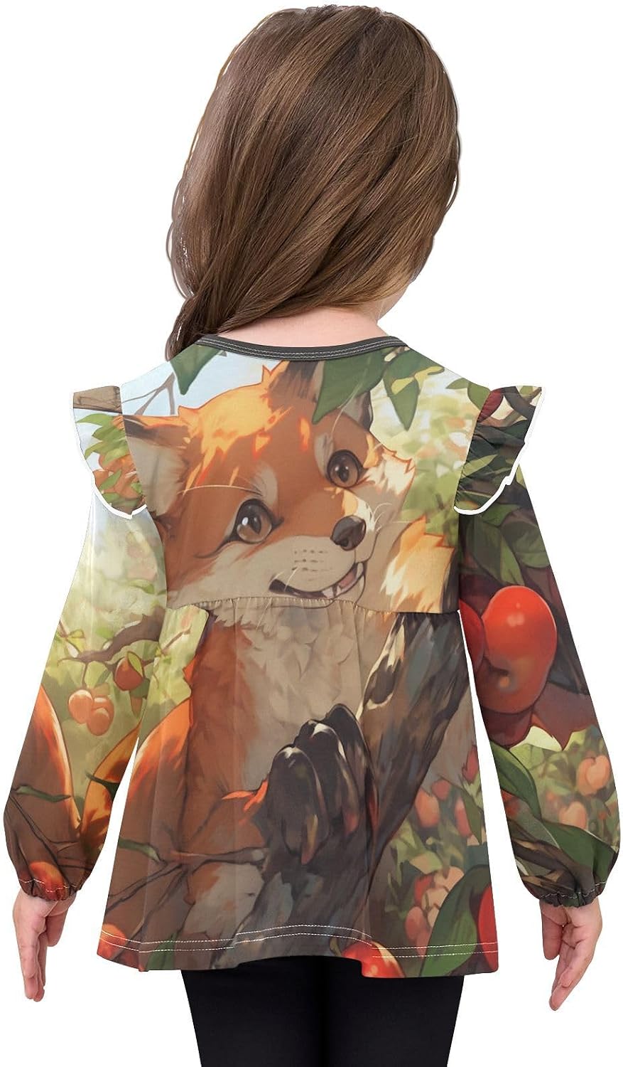 visesunny Toddler Clothes for Girls Fruit Fox Long Sleeve Fall Shirts Cotton Top with Ruffle Collar