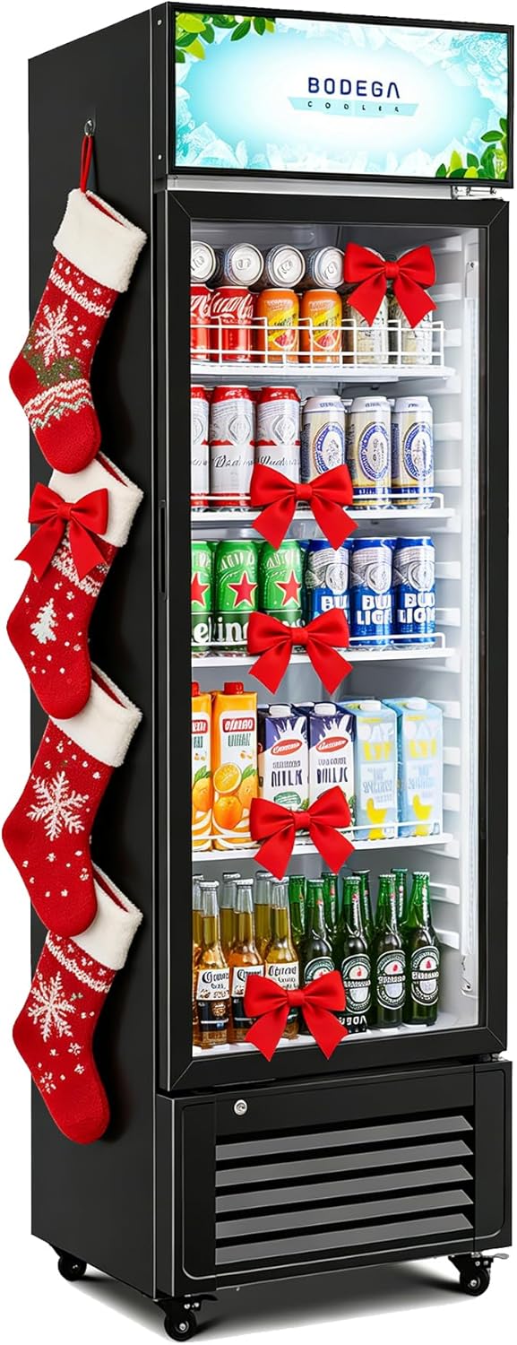 BODEGACOOLER Commercial Refrigerators with 4 shelves, 240 cans &160 bottles Beverage, 11.3 Cu. Ft. Commercial Merchandiser Refrigerators with Soft LED Light,For Garage, Gym, Man cave, Shop, Office.