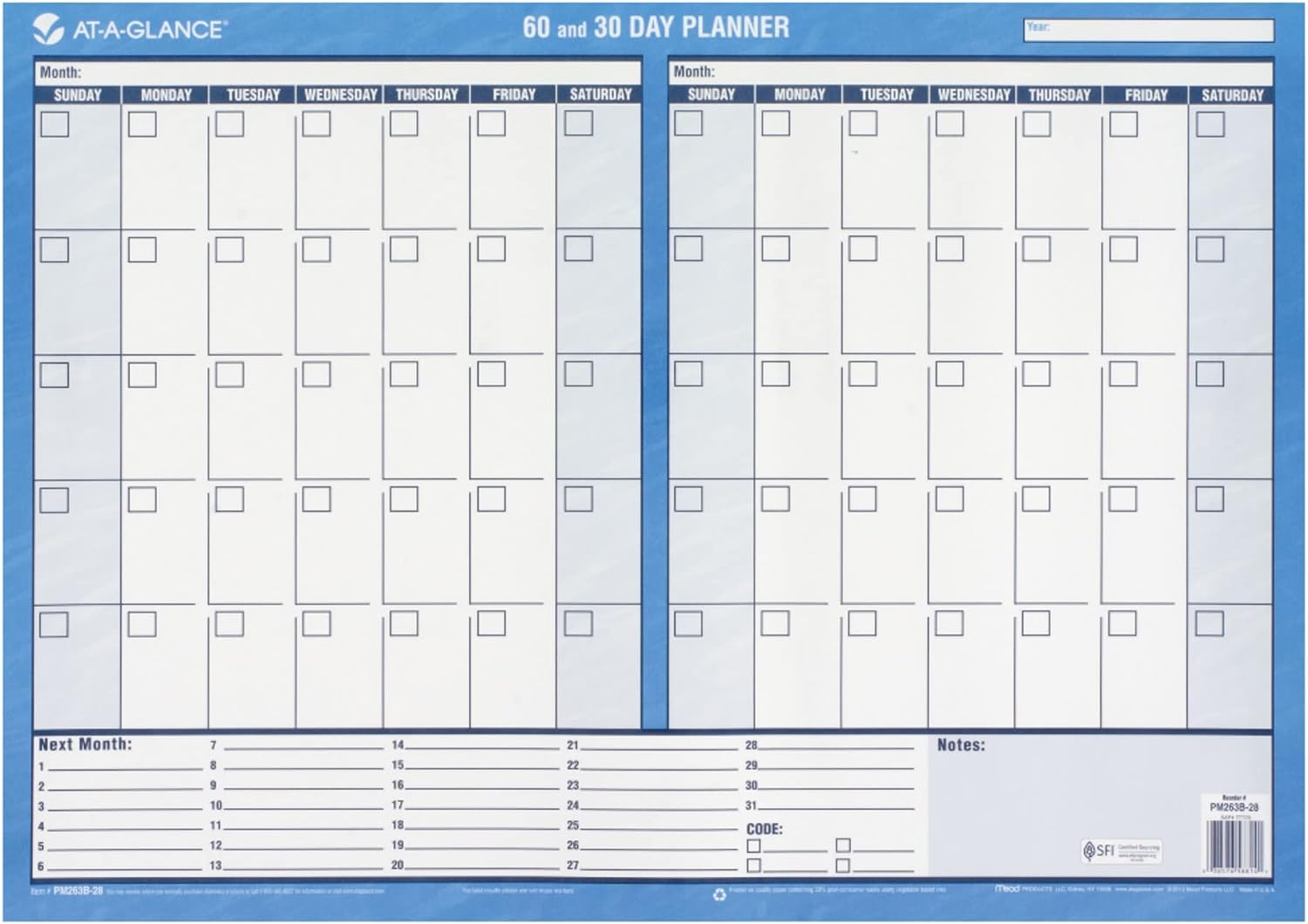 AT-A-GLANCE 30 and 60-Day Undated Horizontal Erasable Wall Planner, 24 x 17 Inches (PM263B-28)