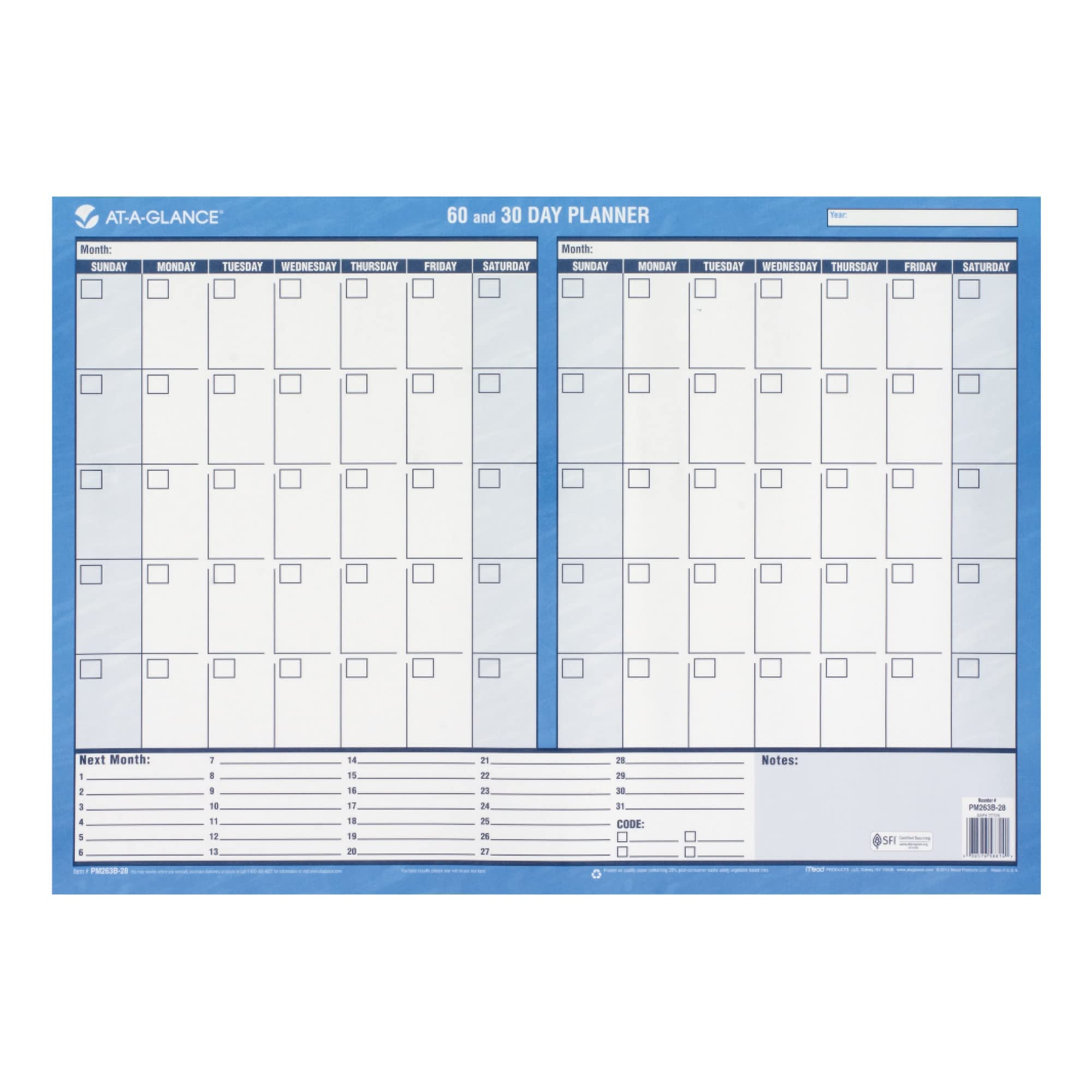 at-a-glance 30 and 60-day Undated Horizontal Erasable Wall planner, 61 x 43,2 cm (pm263b-28)