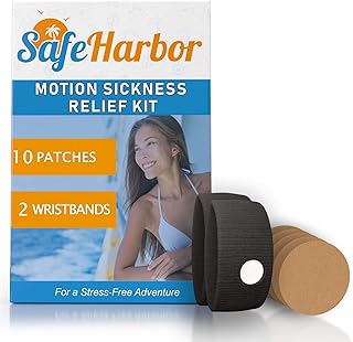Motion Sickness Relief and Anti Nausea Kit for Your Cruise Essentials | 2 Motion Sickness Bands 10 Natural + Herbal Relief Patches| Works for Children and Adults | Helpful E-Book Included
