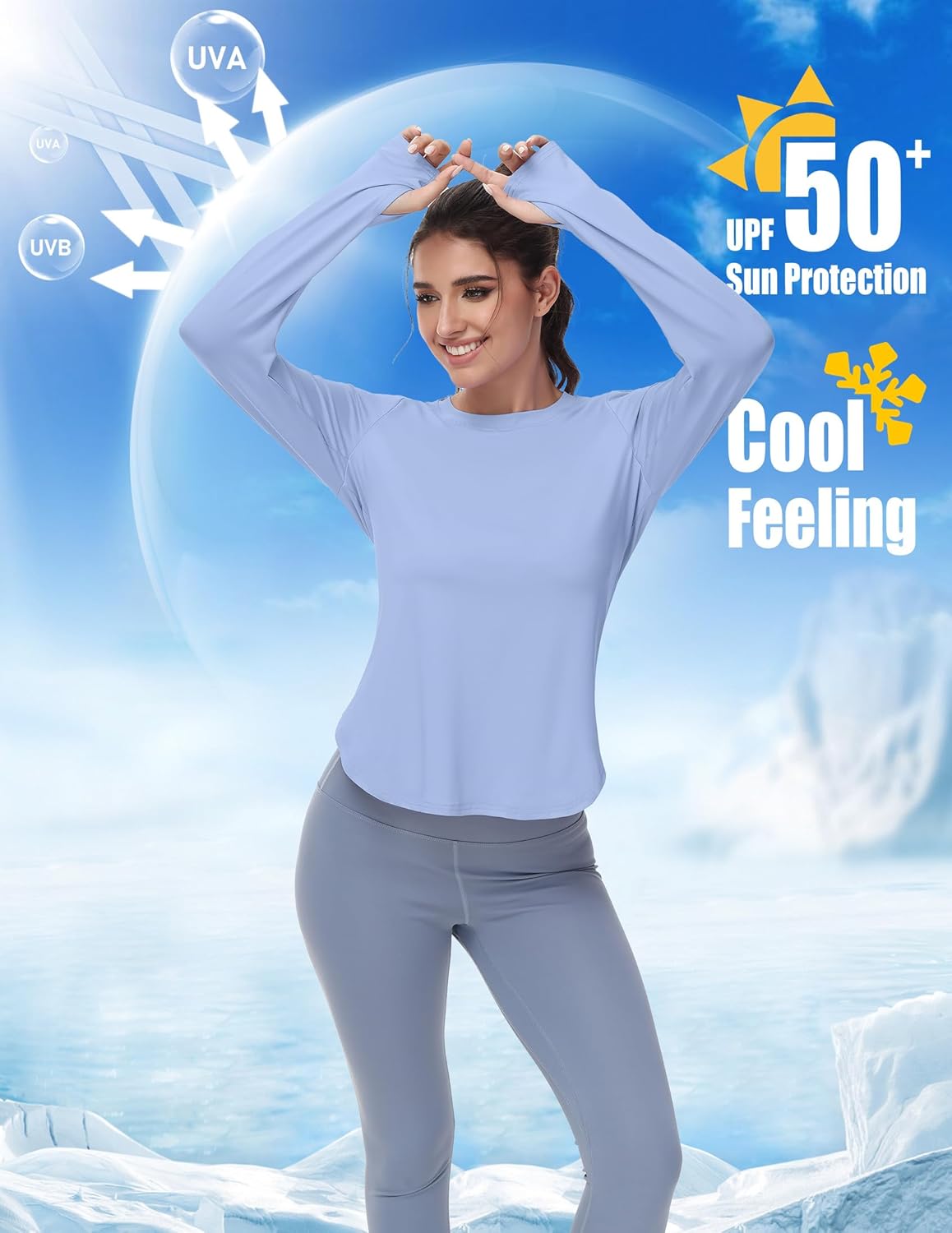 Women's Long Sleeve Workout Tops Running Yoga Athletic Hiking Casual Base Shirts Lightweight Quick Dry UPF 50+ - Image 2