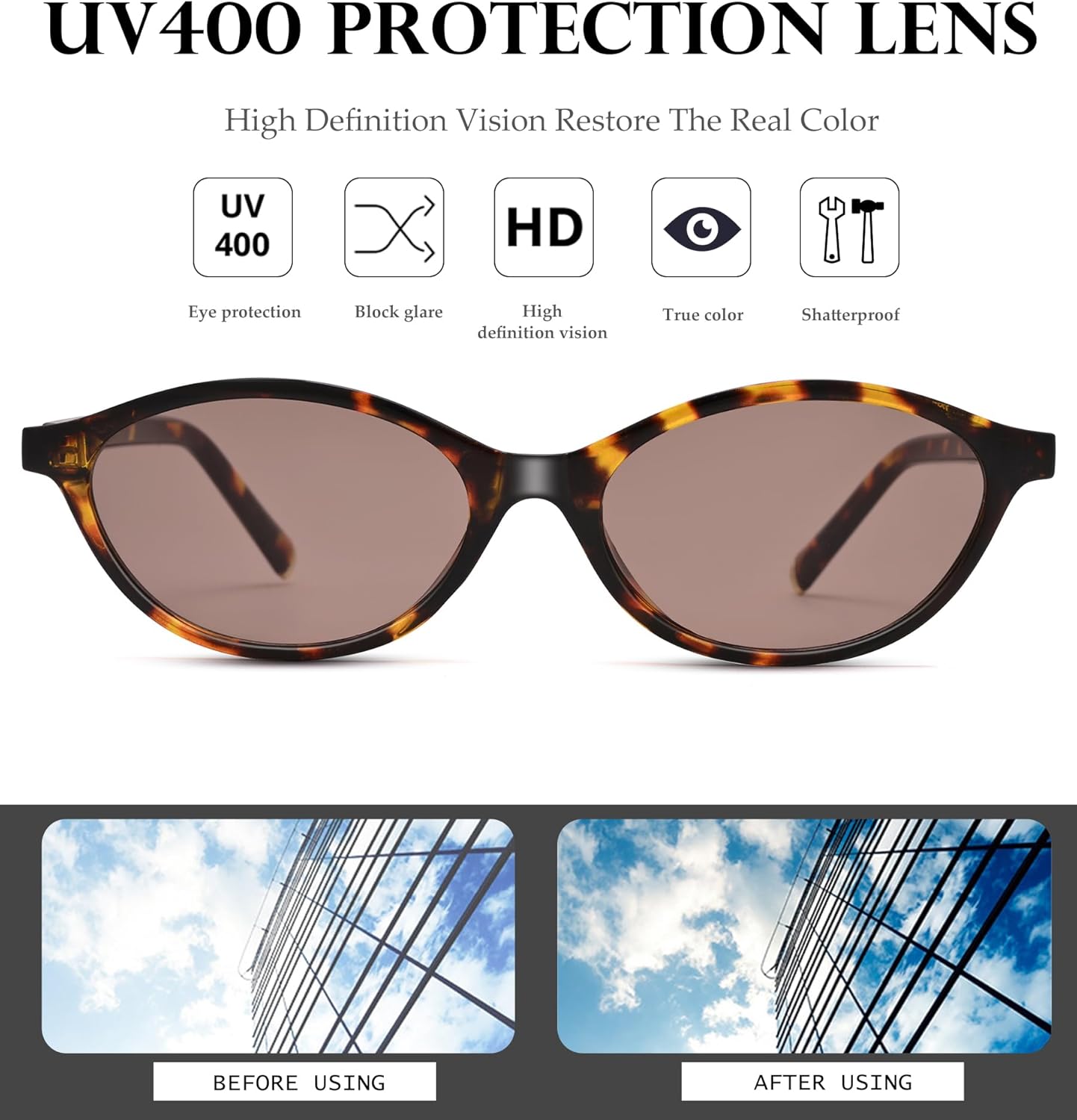 NULOOQ Retro Oval Sunglasses for Women Chic Cat Eye 90s Sunnies Lightweight Narrow Sun Glasses - Image 5