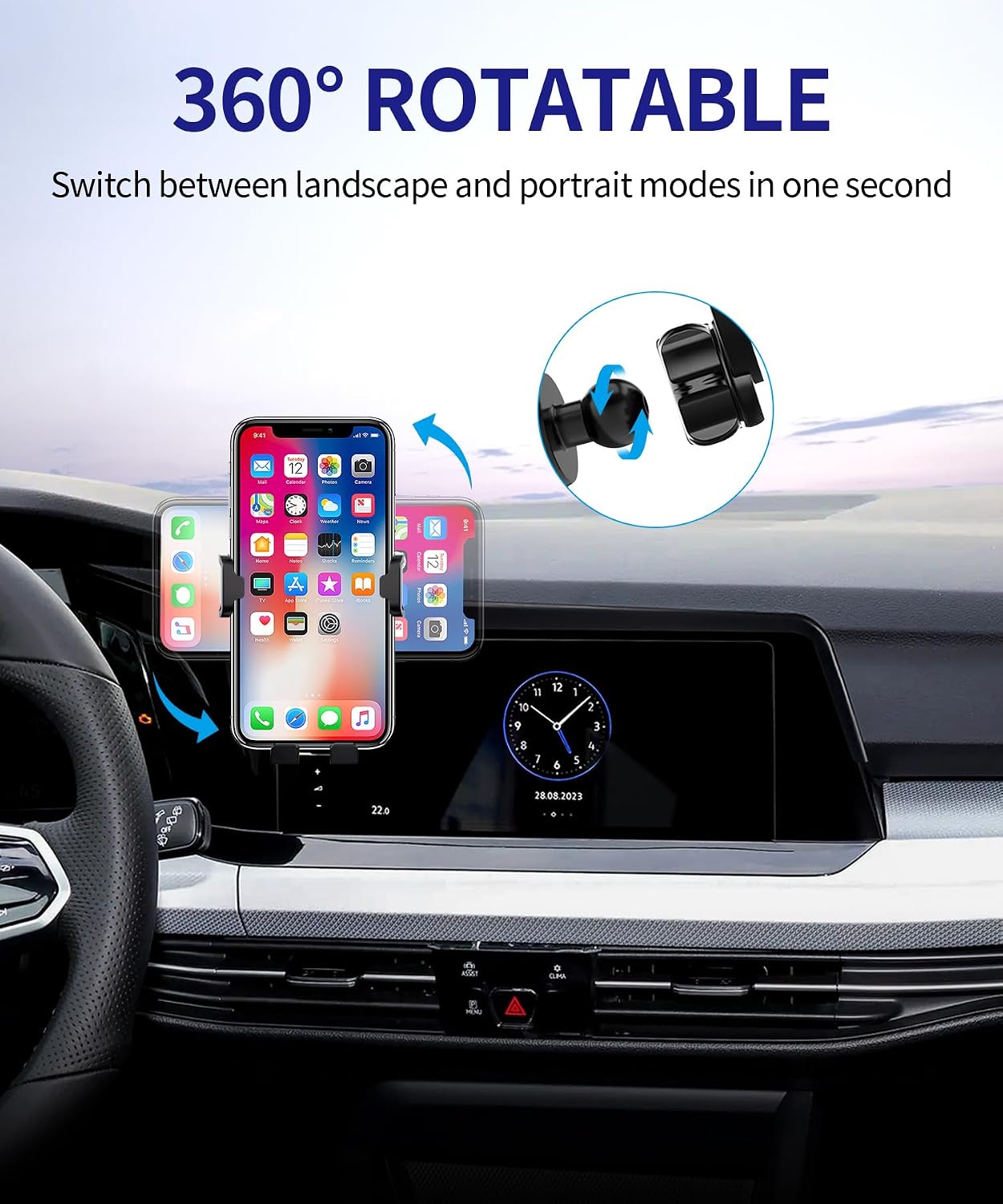 Car Phone Holder for Volkswagen Golf GTI 2022-2024 / Golf R 2022-2024, 8/10" Screen Fixed Clip, Auto Accessories Navigation Bracket, Interior Decoration Mobile Phone Mount, 360° Rotation