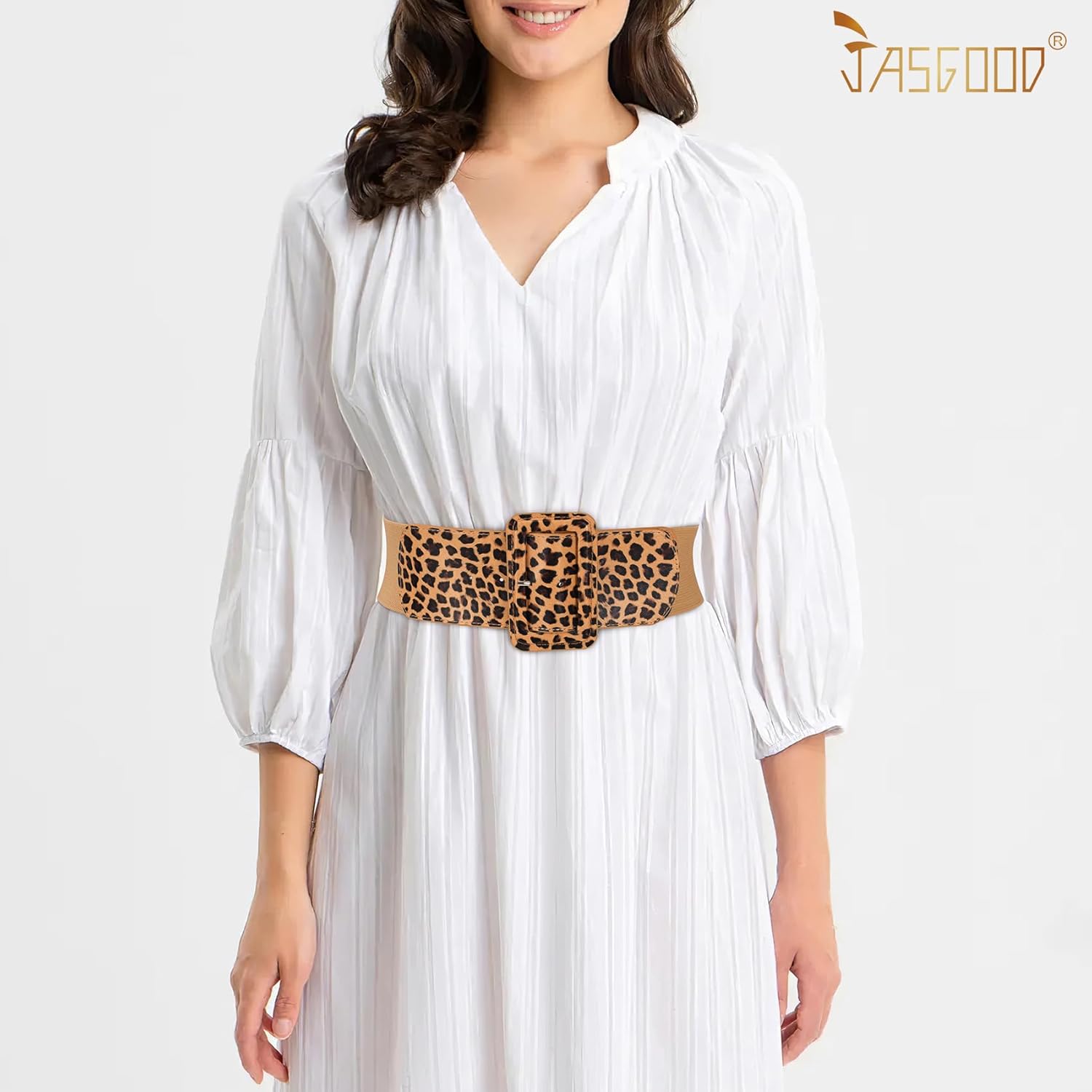 JASGOOD Women Wide Stretchy Belt Vintage Elastic Waist Belt for Dresses Fashion Ladies Waist Belt with Patent Square Buckle - Image 4