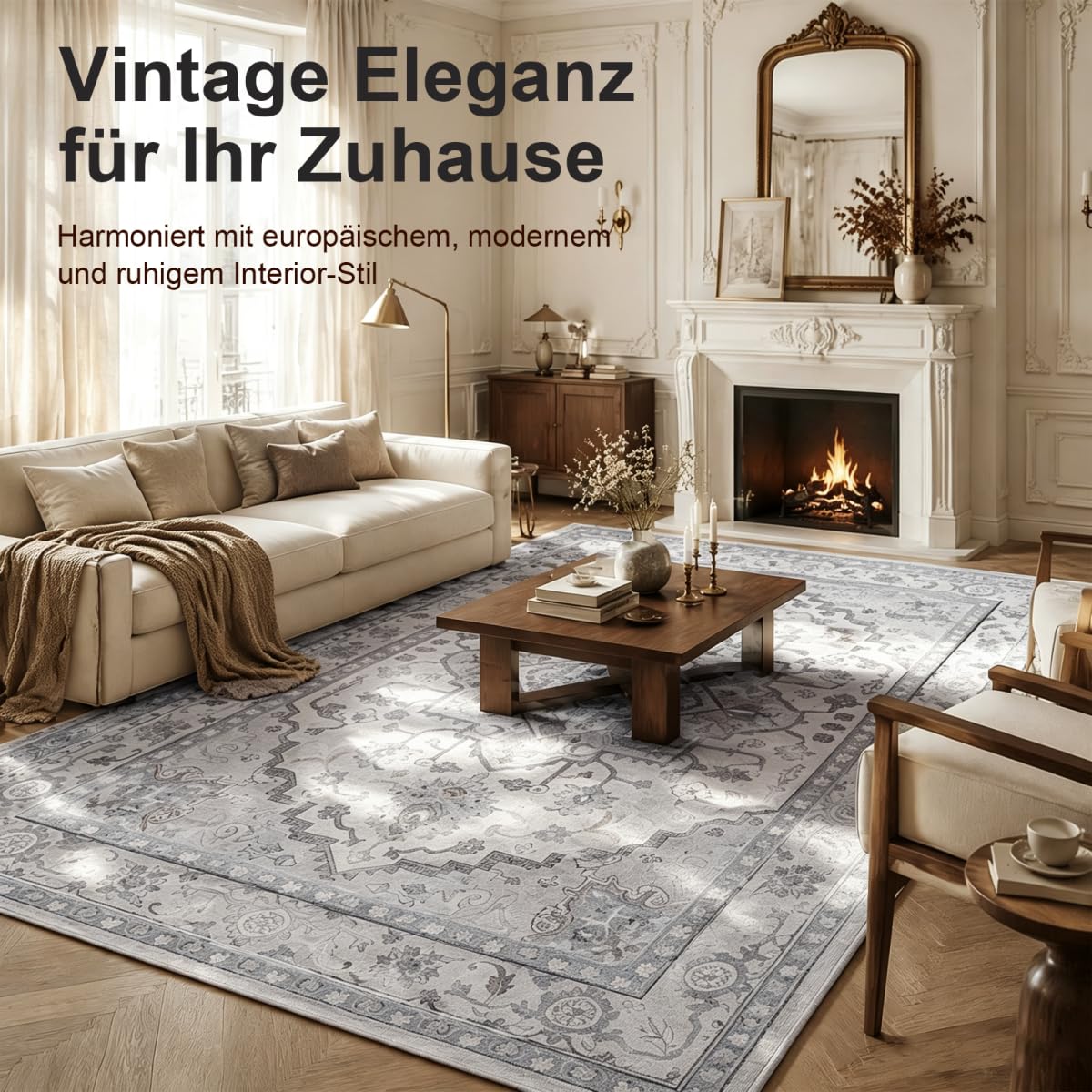 Waschbarer Teppich Wohnzimmer,Silbergrau,140x200cm