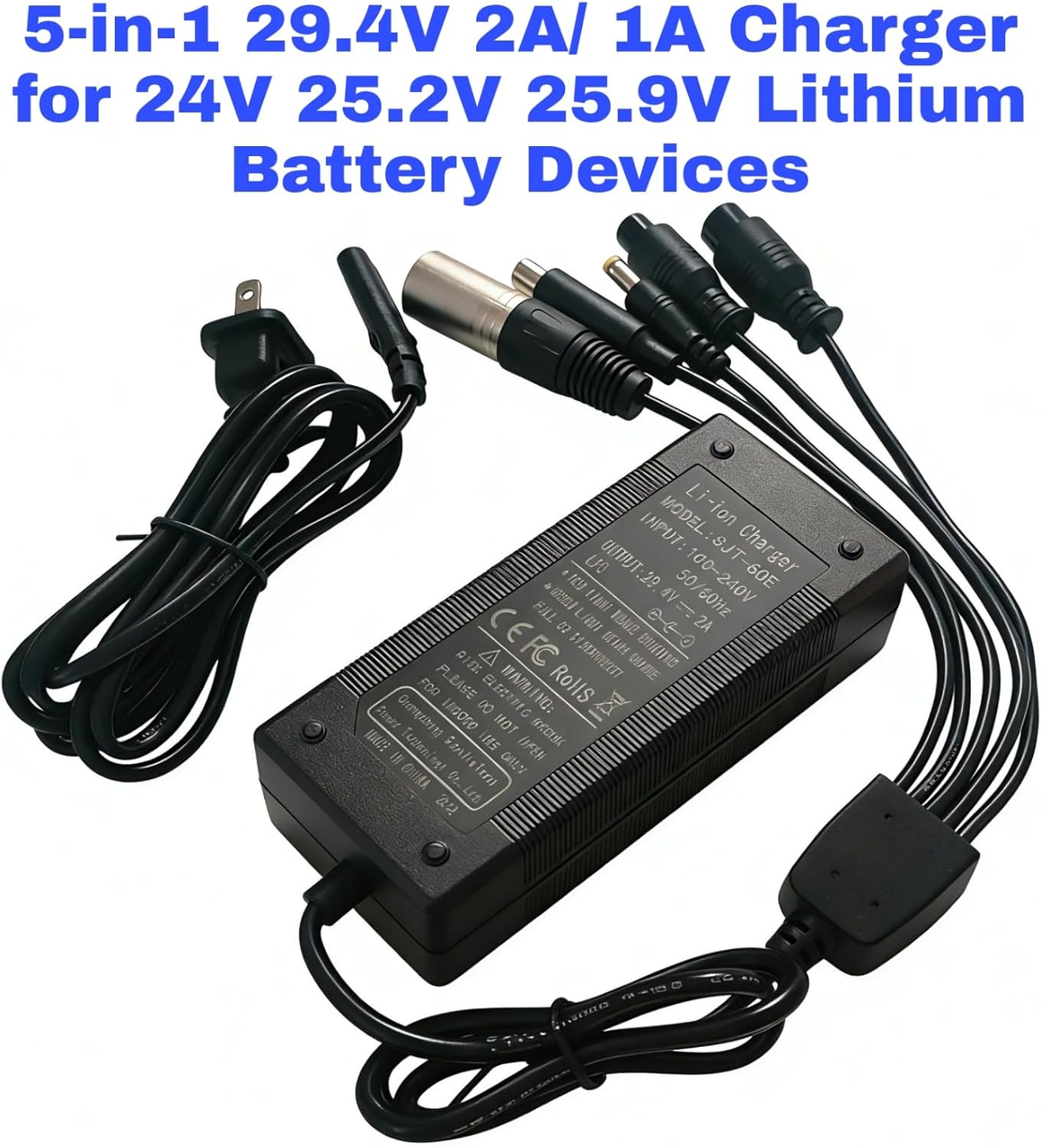24V (29.4V max) 2A Universal Electric Wheelchair,Mobility Scoote-r Battery Charger (5 Plugs) for 7S 24V 25.2V 25.6V 25.9V Lithium Battery Replacement Charger 29.4 Volt Power Supply