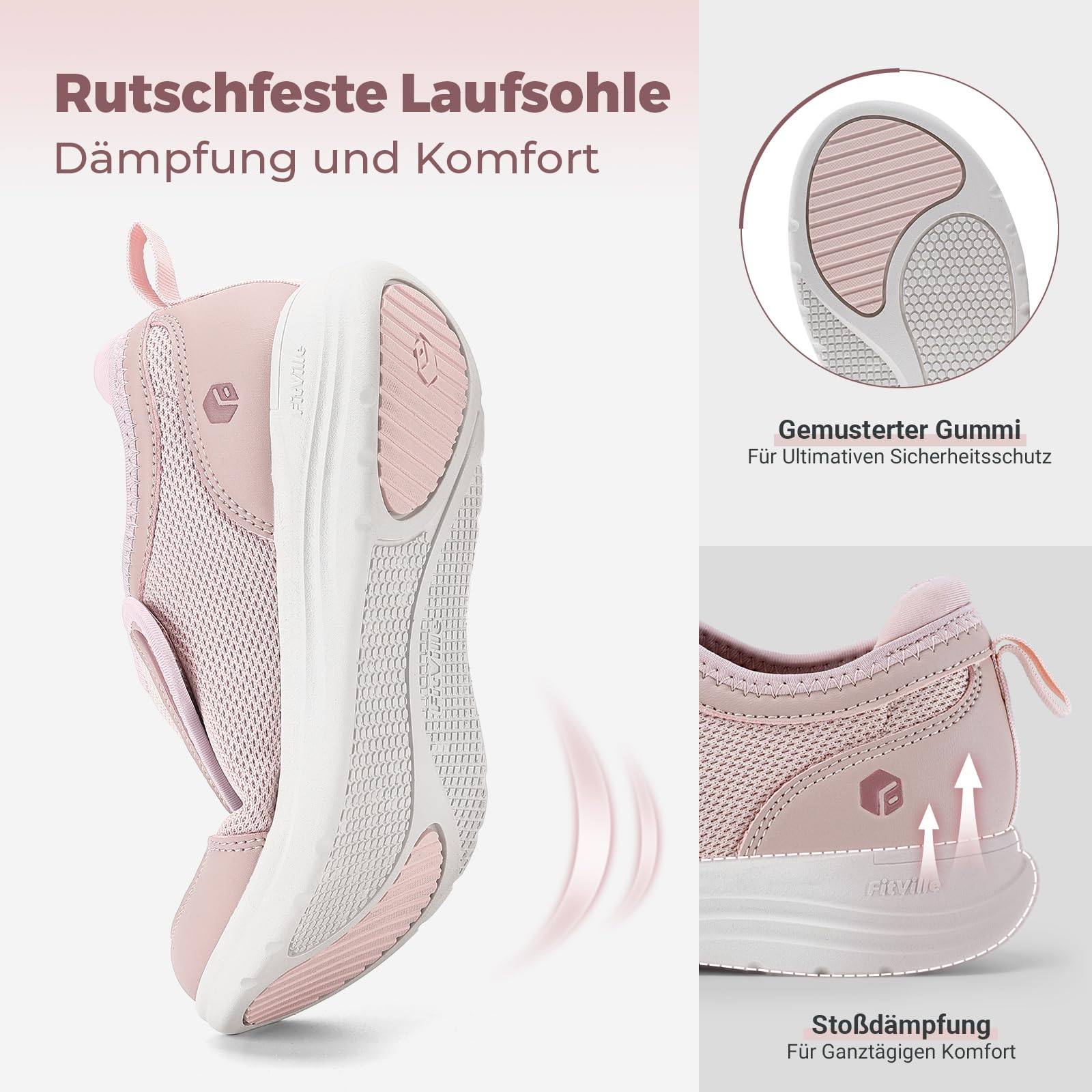 FitVille Extra Weit Senioren Hausschuhe Damen Gesundheitsschuhe mit Klettverschluss Bequeme Sneaker Verbandsschuhe mit Fußgewölbestütze Gr.35.5-42.5