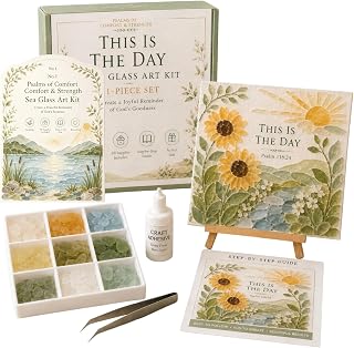 XUANDOH Sea Glass Art Kit Psalms of Comfort & Strength, Christian DIY Sea Glass Craft Kit with Inspirational Bible Verse Design, Religious Gift for Women, Faith Home Decor Wall Art (#D)