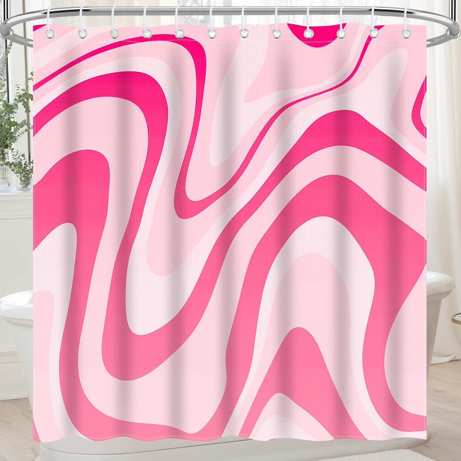 Amazon.com: Nidoul Pink Shower Curtain for Bathroom Cute Wavy Swirl 70S ...