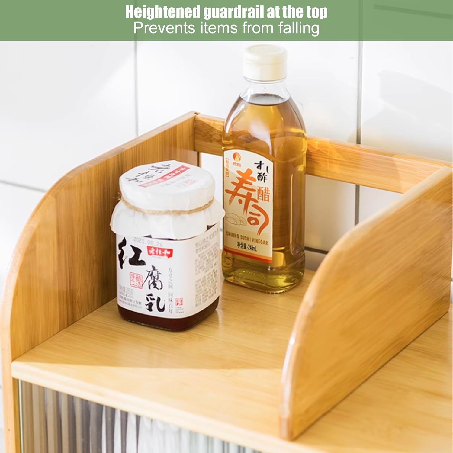 Small Kitchen Pantry Cabinet, Kitchen Pantry Sideboard with 2 Sliding Striped Glass Doors, Freestanding Countertop Storage Cabinet for Kitchen, Living Room, Dinning(Color:Wood Color,Size:A)