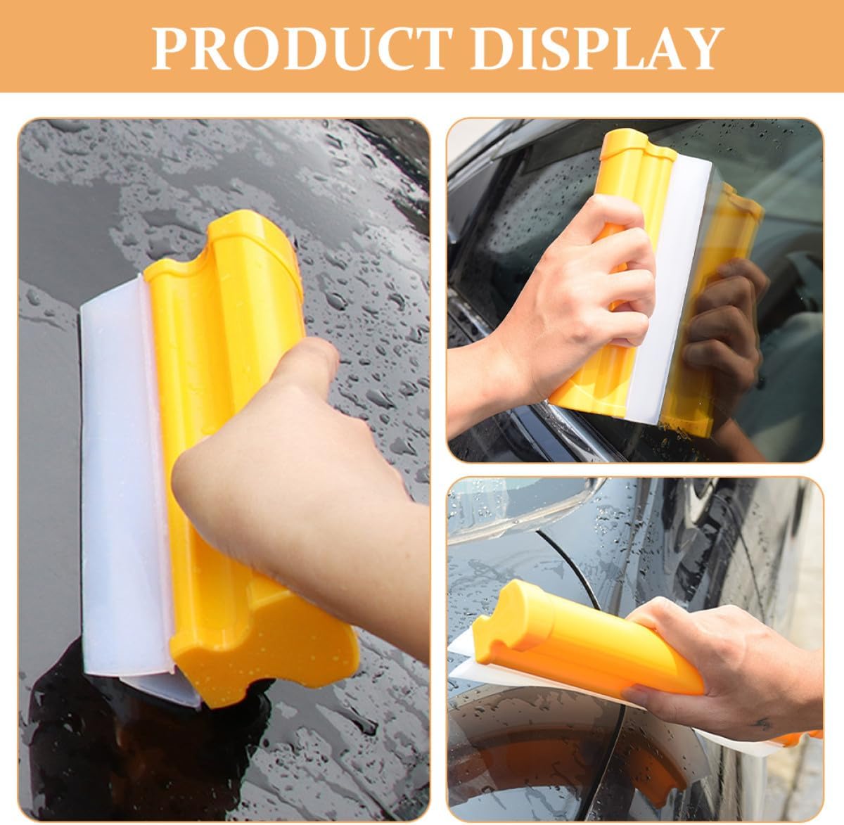 Balacoo Double Row Silicone Car Squeegee 20cm Yellow Short Handle, Window Cleaner Tool for Car Glass and Shower, Automotive Exterior Cleaning Accessory for Windshield and Sunroof