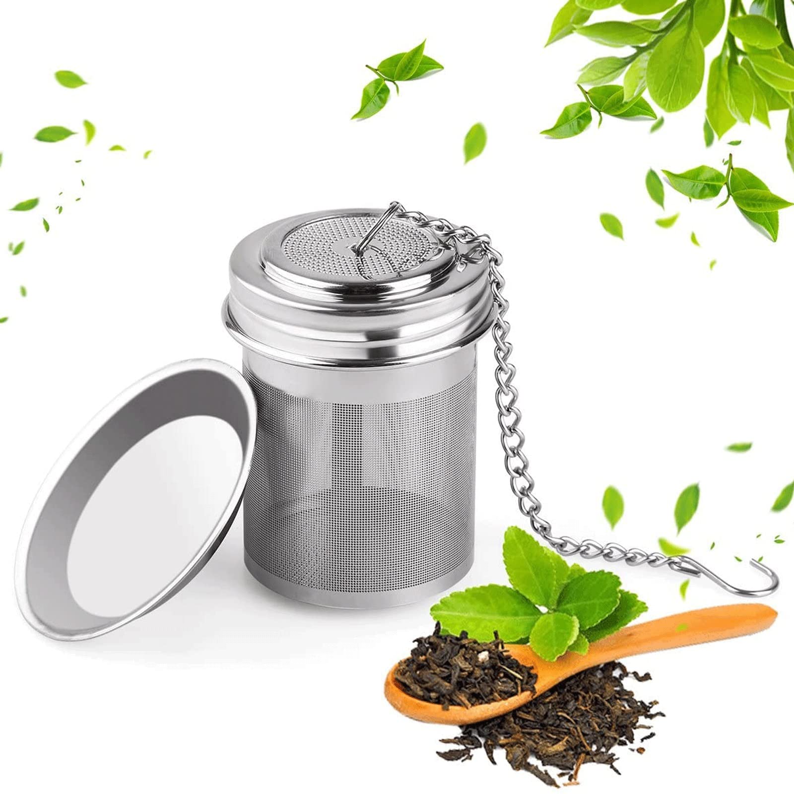 Colino da tè in 5 misure, resistente, riutilizzabile, in acciaio inox, con palline per erba, tè, spezie, teiera con serratura, infusore per spezie, cucina