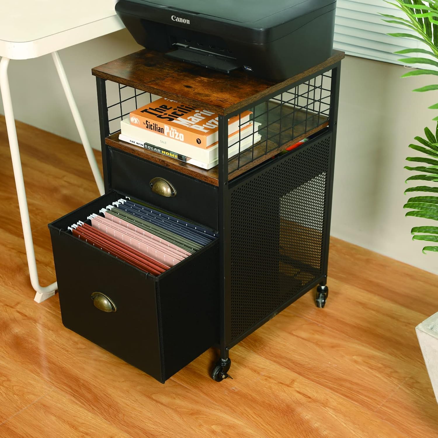 JKsmart Mobile File Cabinet, Office File Cabinet with Locking Wheels, Rolling File Cabinet with Open Shelf and 2 Drawers,Great for Legal/Letter/A4 File Storage (Black)