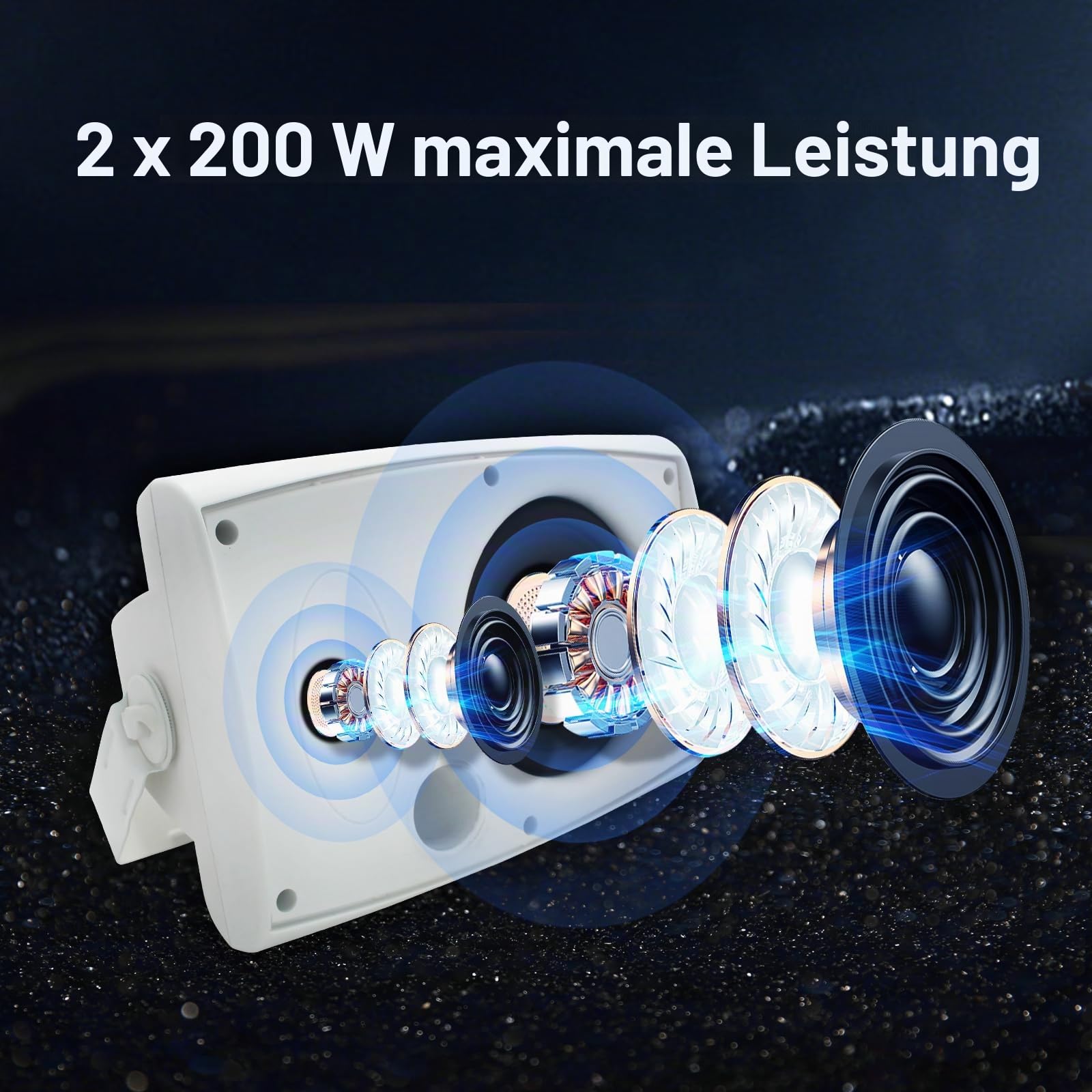 STUDIOFINIX 6,5-Zoll-Außenlautsprecher 400W passiv wasserfest Paar Weiß