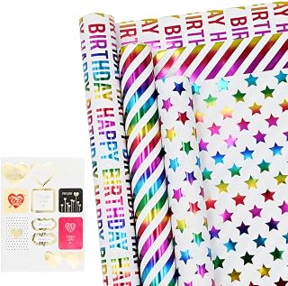 Metallic and Brilliant Wrapping Paper,OTMVicor 3 Rolls 43cm*3m Gift Wrapping Paper,Birthday Wrapping Paper Roll,Suitable for Birthday,Party,Wedding,Baby Shower,Festival Gift Decorations …