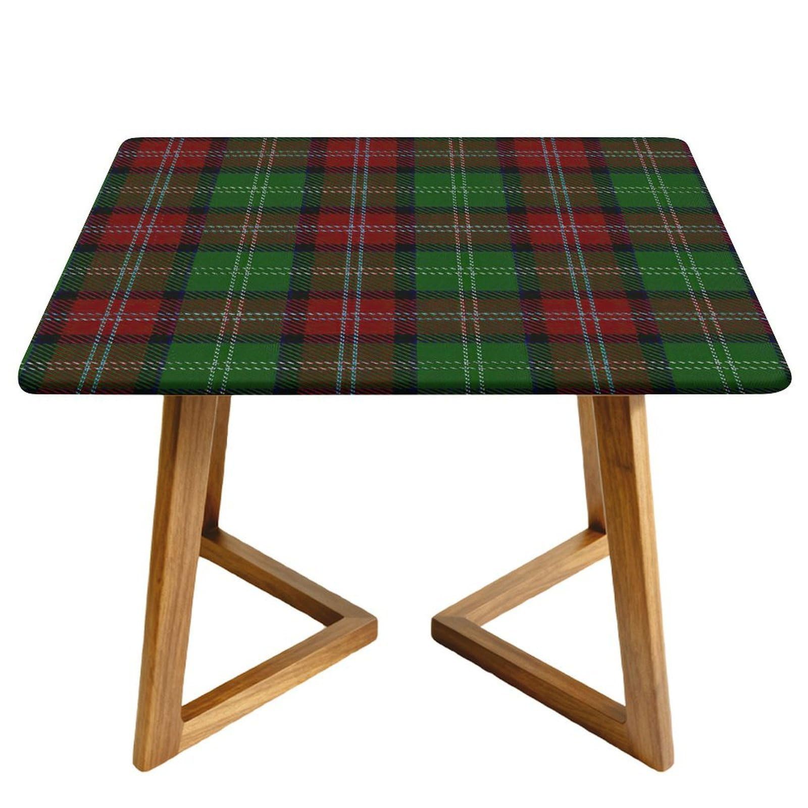 Highdi Waterproof Square Tablecloth Cover - Oxford Cloth - Elastic Fitted for Kitchen/Garden Rectangular Tables, Stain-Resistant Wipe-Clean Plaid Printed Table Cover (Red and Green,140cm)