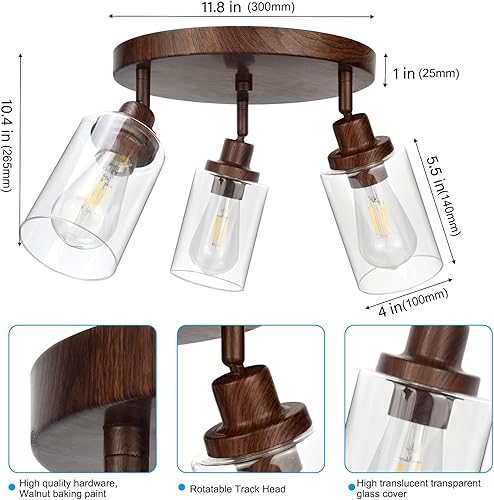 Miniatura 3 de Lámpara de techo de montaje empotrado con 3 luces, pantalla de vidrio transparente, accesorios de iluminación de riel para techo, cabezal giratorio