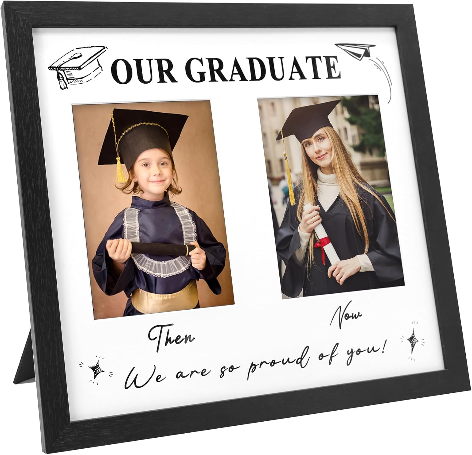 GraduatePro Then and Now Graduation Picture Frame for 2 Photos, HD Real Glass -Double 5x7 Frame, Graduation Gift for Son, Daughter, High School & College Graduate Keepsake for Parents
