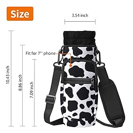 AceTreker 32/40/64/128 oz Water Bottle Sleeve Bag, Neoprene Bottle Carrier Holder with Strap & Paracord Handle for Walking, Hiking, Camping-Cow
