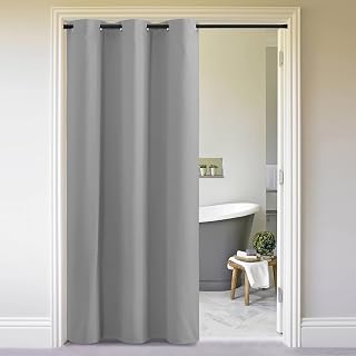 NICETOWN Sliding Door Curtains 96 inch Length, Single Curtain, Insulating Thermal Blackout Curtains for Bedroom Window Bathroom Doorway Front Door (1 Panel, 5ft Wide x 8ft Long, Silver Grey)